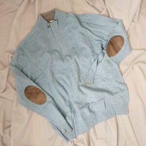 Gran Sasso Cashmere Wool Zip Sweater – Suede Elbow Patches – Made in Italy